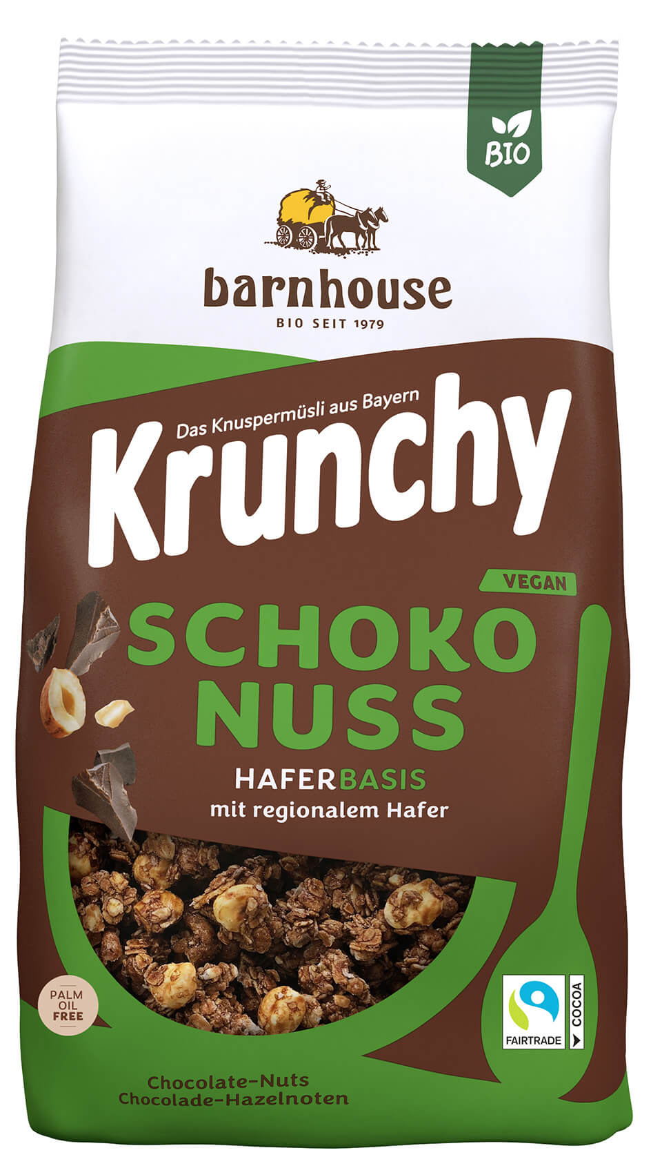Barnhouse Krunchy choco puur met hazelnoten bio 375g